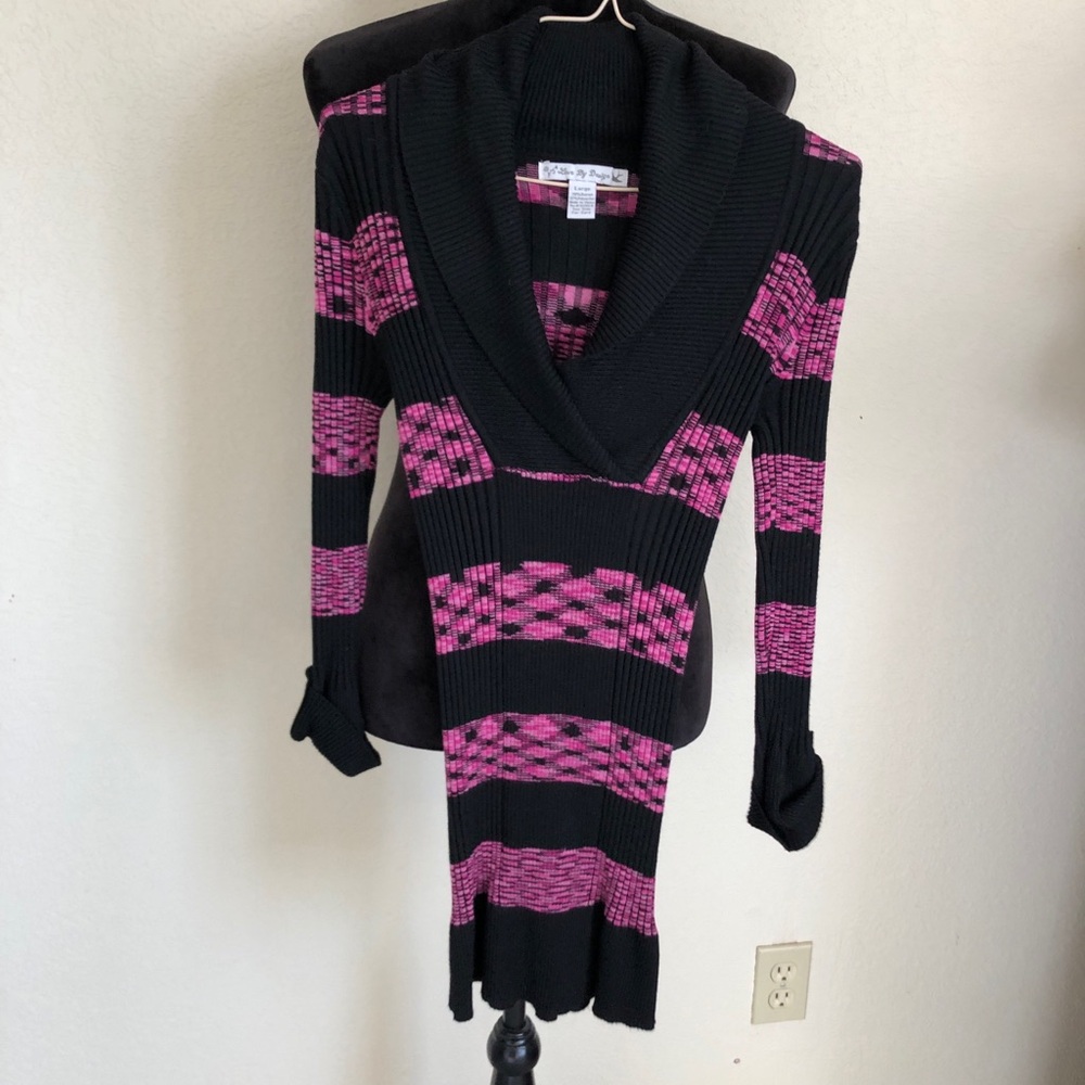 Love By Design Black and Pink Cowl Neck Sweater